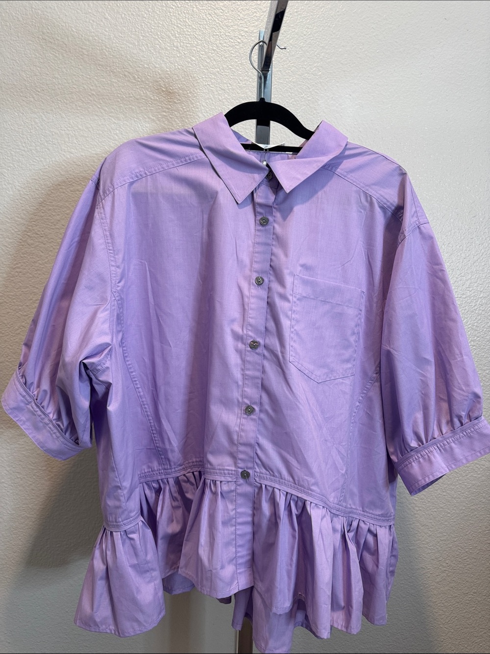 entro Lavender Button-Down Peplum Blouse